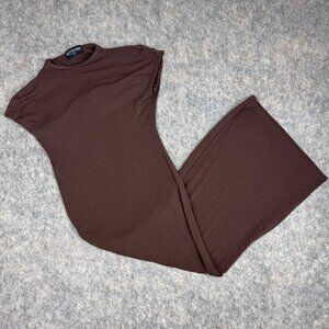 Kittenish Jessie James Decker Brown Bodycon Maxi Dress Size M Cap Sleeve